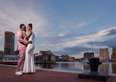 Baltimore Engagement couple at the Inner Harbor at sunset